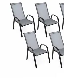 Záhradné stoličky 6 ks DAMARA kovová záhradná stolička, čierna/sivá