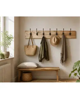 Vešiaky na stenu Vešiak Devi s 7 háčikmi 100x15x2,5 indický masív mango