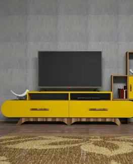 Konferenčné stolíky Televízny stolík so skrinkou Flora S Yellow and Walnut