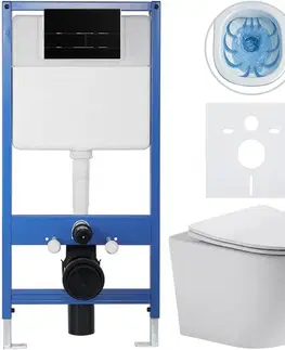 Záchody CERANO - Kompletný WC set Profi/Cesso - biela lesklá - WC tlačidlo Line/Čierna lesklá - predstenová inštalácia - 49x36 CER-8050BD84241