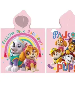 Osušky pre bábätká Detské pončo PAW PATROL ružový 55x110cm Faro Tiahome