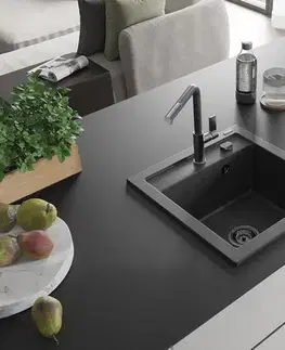 Kuchynské drezy MEXEN/S MEXEN/S - Vito granitový drez 1-miska vrátane batérie Flora, čierna kropenatá 6503-76-670401-08-B