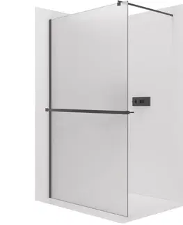 Držadlá k vani CERANO - Sprchová zástěna Walk-in Onyx Round L/P - 8 mm - kulatá vzpěra + polička/držák na ručníky - černá matná, mléčné sklo - 30x200  CER-8050BD80015