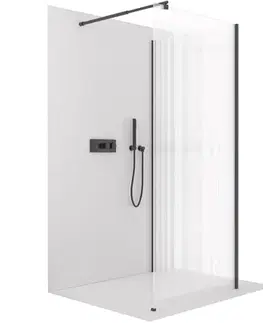 Sprchovacie kúty CERANO - Sprchová zástěna Walk-in Onyx Corner Round L/P - 8 mm - kulatá vzpěra - černá matná, rýhované sklo - 80x120x200  CER-670316