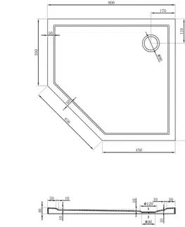 Vane MEXEN - Flow päťboká sprchová vanička slim pravá 90 x 80, biela lesk 46P108090R