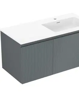 Kúpeľňový nábytok MEXEN/S - Rivel kúpeľňová skrinka 100 cm s umývadlom Otis pravá, 1S, 1D, reliéf, grafit/biela mat 91A23-10047-3-BBFF66-W18P01