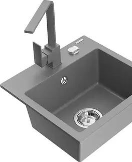 Kuchynské drezy MEXEN/S MEXEN/S - Milo granitový drez 1-miska vrátane batérie Rita, šedý 6505-71-670300-71