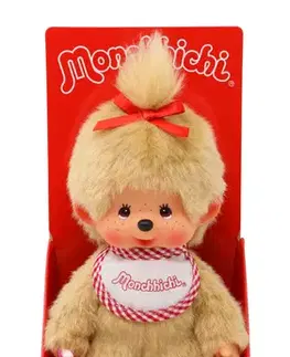 Plyšové a textilné zvieratká MONCHHICHI Mončiči dievča béžové s červeným podbradníkom 20cm