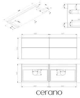 Kúpeľňový nábytok CERANO - Kúpeľňová skrinka Velora - biela matná, úchytka zlatá + doska pod umývadlo Navira Pro - 36 mm - 140x56,6x46,5 CER-668546
