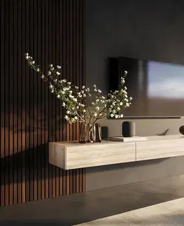 Televízne stolíky DELIFE TV stolík Cuor 200 cm keramika Laminam® Travertino Bianco krémovo biela 1 výklopné dvierka 1 zásuvka závesné