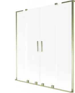 Sprchové dvere MEXEN/S - Velar L Duo dvojkrídlová posuvná vaňová zástena 140 x 150, dekor, zlatá kartáčovaná 896-140-003-32-55