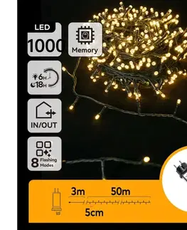LED osvetlenie  B.V.  - Vonkajší LED reťazec 1000 LED / 8 režimov, 53 m, IP44, teplá biela B103031PV