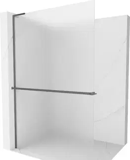 Sprchové dvere MEXEN/S - Kioto+ L Sprchová zástena WALK-IN s poličkou a držiakom uterákov 70 x 200, dekor, grafit metal 800-070-123-95-30
