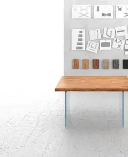 Jedálenské stoly DELIFE Jedálenský stôl Edge 140x90 XL akácia prírodná sklo Live-Edge