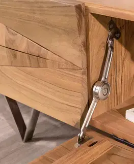 Televízne stolíky DELIFE Dizajnový TV stolík Wyatt 175 cm akácia prírodná 2 dvierka 1 výklopné dvierka