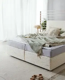Postele Boxspring DELIFE Boxspring posteľ Dream-Well plyšový manšester béžová 180×200 cm vrecková pružinová matrac topper