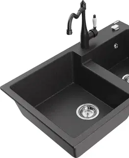 Kuchynské drezy MEXEN/S MEXEN/S - Tomas granitový drez 2-bowl vrátane batérie Carla, čierna kropenatá 6516-76-670700-76