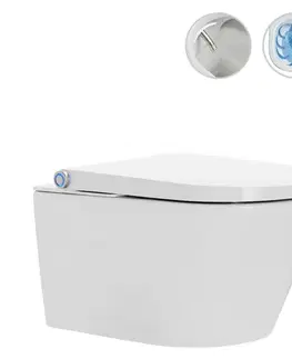 Záchody CERANO - WC závesné s integrovaným elektronickým bidetom Cronus Standard, Vortex Rimless 180° + UF sedátko - biela lesklá - 59,3x38,4 CER-545632