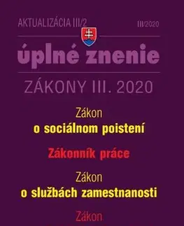 Dane, účtovníctvo Aktualizácia III/2 2020 - Sociálne poistenie, Zákonník práce, Služby zamestnanosti
