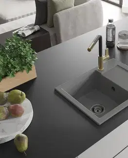 Kuchynské drezy MEXEN/S MEXEN/S - Enzo granitový drez 1-miska s odkvapkávačom vrátane batérie Flora, šedá 6506-71-670401-57-B