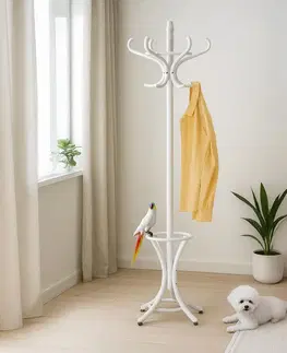 Nemý sluha Drevený masívny vešiak biela matná, 185 cm