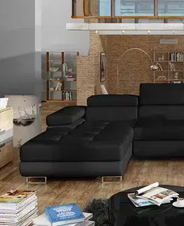Sedacie súpravy NABBI Rossano U P rohová sedačka u s rozkladom čierna (Sawana 14) / čierna (Soft 11)
