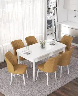 Jedálenské sety Extendable Dining Table & Chairs Set (7 Pieces) Nef - White, Cappuccino