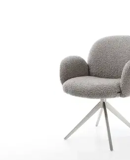 Jedálenské stoličky DELIFE Otočná jedálenská stolička Nube-Flex s opierkami bouclé strieborno sivá krížová podstava široká nerezová oceľ 360° otočná hojdacia funkcia vrecková pružina