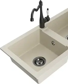 Kuchynské drezy MEXEN/S MEXEN/S - Mario granitový drez 2-bowl vrátane batérie Carla, béžová 6504-69-670700-70