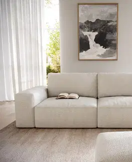 Veľké pohovky DELIFE Veľká pohovka Lanzo 230x95 cm bouclé bielo-béžová s taburetom