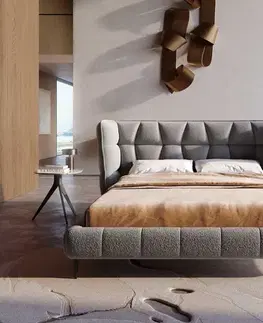 Čalúnené postele DELIFE Čalúnená posteľ Capujo 140x200 cm bouclé strieborno sivá