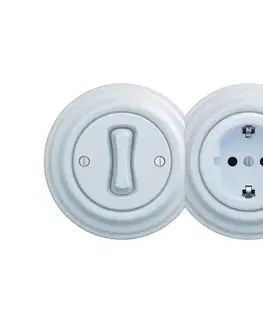 Predlžovacie káble lap – Retro jednopólový vypínač č. 1 a zásuvka SCHUKO 230 V s modrým rámčekom 2xKA0026+KA0019+KA0108