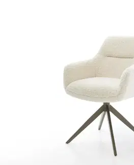 Jedálenské stoličky DELIFE Jedálenská stolička Pejo-Flex barančekový potah béžová krížová podstava široká titánová farba 360° otočná hojdacia funkcia vrecková pružina