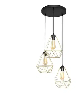 Svietidlá  Luster na lanku KARO 3xE27/15W/230V zlatá/čierna W-KD 1311/3 BK-B GO MAT