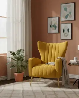 Kreslá KONDELA Baret relaxačné kreslo žltá