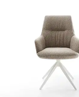Jedálenské stoličky DELIFE Jedálenská stolička Zelia-Flex s opierkami bouclé tmavobéžová krížová podstava široká biela otočná 360° hojdacia funkcia vrecková pružina