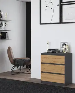 Komody a skrinky Zásuvková komoda WALMA M3, antracit/ dub artisan