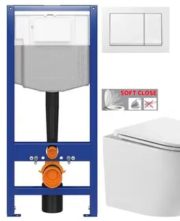 Závesné wc sety CERSANIT predstenový inštalačný systém s bielym tlačidlom K97-516 + WC INVENA LIMNOS /VÍROVÉ SPLACH/ WITH SOFT  se sedlem RIMLESS K97-526 516 LI1
