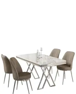 Jedálenské sety Dining Table & Chairs Set (5 Pieces) Vals - White, Chrome, Cappuccino