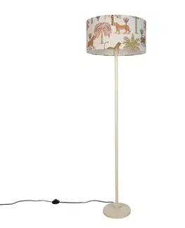 Stojace lampy Japandi stojaca lampa béžová s viacfarebným tienidlom so zvieracím vzorom 50 cm - Simplo