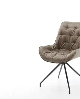 Jedálenské stoličky DELIFE Jedálenská stolička Taimi-Flex mikrovlákno taupe vintage krížová podstava zúžená čierna