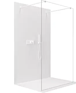 Sprchové dvere CERANO - Sprchová zástena Walk-in Onyx Duo Ľ/P - 8 mm - hranatá vzpera - biela matná, transparentné sklo - 50x200 CER-8050BD1811