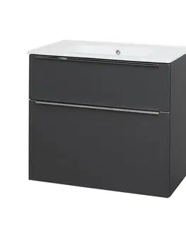Kúpeľňový nábytok Mereo Mailo, kúpeľňová skrinka s keramickým umývadlom 81 cm, antracit, chróm madlo CN531
