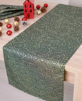 Obrusy MKLozkoviny.sk Lurexový Vianočný behúň Štedrovečerná zeleň - 40 × 140 cm