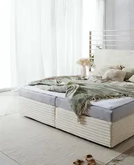 Postele Boxspring DELIFE Boxspring posteľ Dream-Well plyšový manšester béžová 200×200 cm bonellový matrac topper