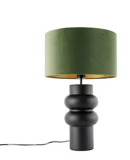 Stolné lampy Dizajnová stolná lampa čierna zamatový tienidlo zelená so zlatom 35 cm - Alisia