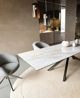 Jedálenské stoly DELIFE Jedálenský stôl Edge 300×100 cm keramika onyx perla krížová podstava hranatý nerezová oceľ grafitová