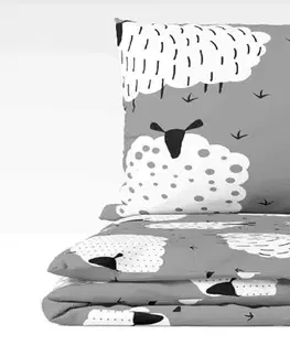Obliečky Obliečky deluxe bavlnené Ovečky sivé 200x140cm+90x70cm TiaHome