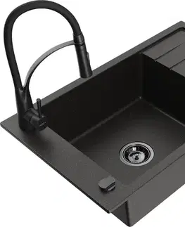 Kuchynské drezy MEXEN/S MEXEN/S - Elias granitový drez 1 s odkvapkávačom vrátane batérie Aster, čierna/zlatá metalik 6511-75-73450-70-B