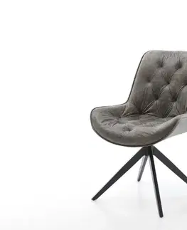 Jedálenské stoličky DELIFE Otočná jedálenská stolička Taimi-Flex mikrovlákno sivá vintage krížová podstava široká čierna 360° otočná hojdacia funkcia